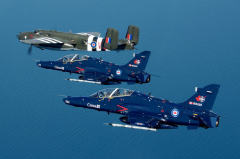 Картинка rcaf ct 155 bae hawk mk trainers with 25 mitchell авиация боевые самолёты бомбардировщик истребители полет сопровождение