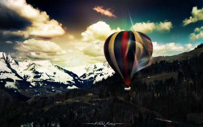 Обои картинки фото разное, компьютерный, дизайн, шар, горы, облака