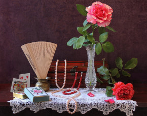 Картинка цветы розы карты ожерелье веер