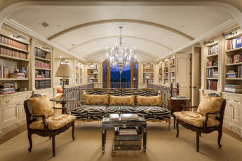 Картинка интерьер кабинет библиотека офис книги кресла диваны