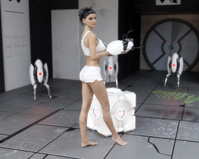 Картинка 3д+графика люди+ people фон взгляд роботы кубик девушка