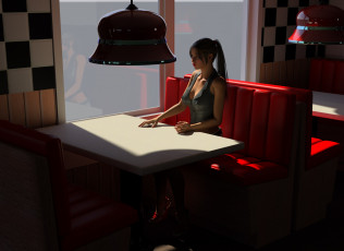 Картинка 3д+графика люди+ people стол фон взгляд девушка