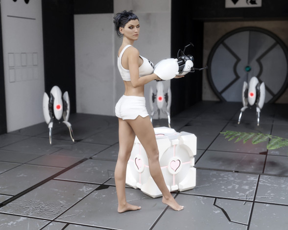 Обои картинки фото 3д графика, люди , people, фон, взгляд, роботы, кубик, девушка