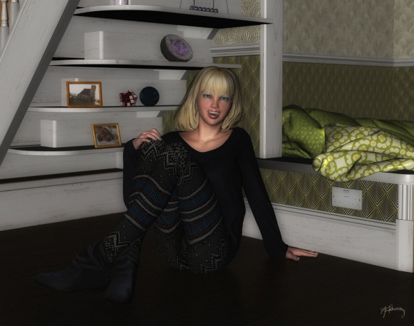 Обои картинки фото 3д графика, люди , people, улыбка, взгляд, девушка, фон