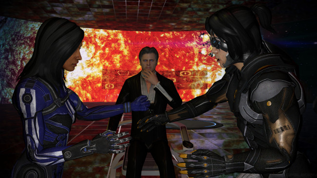 Обои картинки фото 3д графика, фантазия , fantasy, мужчина, фон, взгляд, девушки