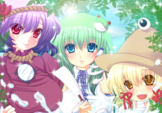 Картинка аниме touhou девушки взгляд фон