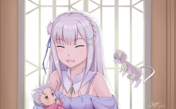 Картинка аниме re +zero+kara+hajimeru+isekai+seikatsu девушка фон взгляд