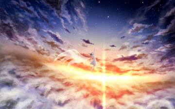 Картинка аниме ангелы +демоны закат