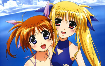 Картинка аниме mahou+shoujo+lyrical+nanoha девушки взгляд фон