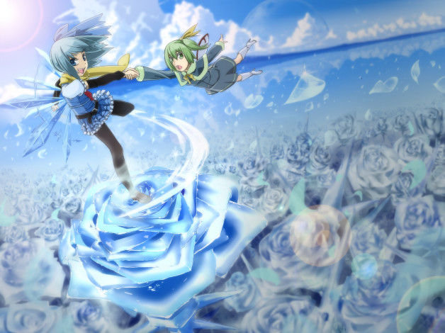 Обои картинки фото аниме, touhou, девушки, взгляд, фон