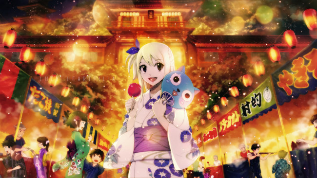 Обои картинки фото аниме, fairy tail, взгляд, девушка, фон