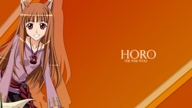 Обои картинки фото аниме, spice and wolf, девушка, фон, взгляд