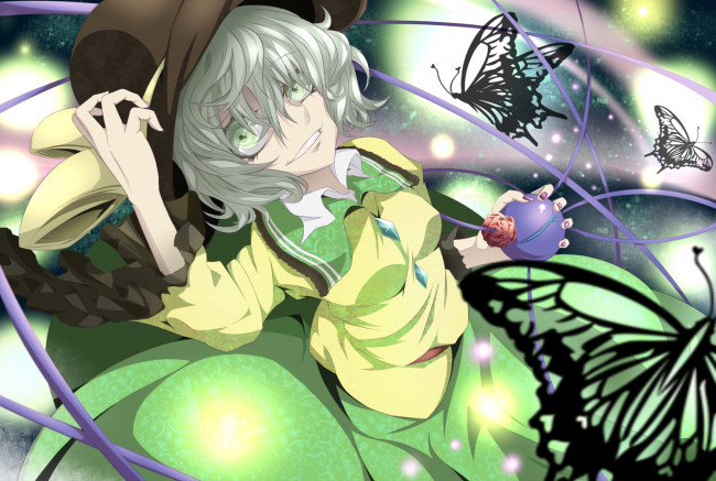 Обои картинки фото аниме, touhou, девушка, взгляд, фон