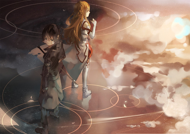 Обои картинки фото аниме, sword art online, девушка, взгляд, фон