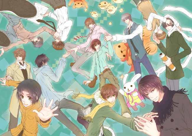 Обои картинки фото аниме, unknown,  другое, takahashi, misaki, sekai, ichi, hatsukoi, miyagi, you, kisa, shouta, junjou, romantica, chxein