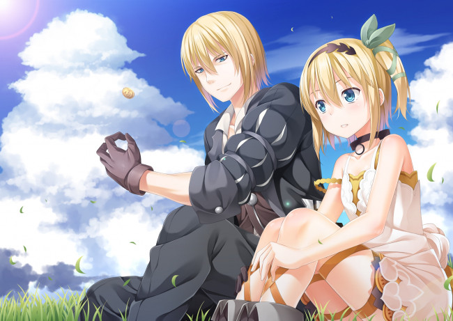 Обои картинки фото tales of zestiria, аниме, девушка, взгляд, фон, парень