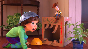 Картинка мультфильмы toy+story+that+time+forgot коробка дуршлаг девочка ковбой игрушка