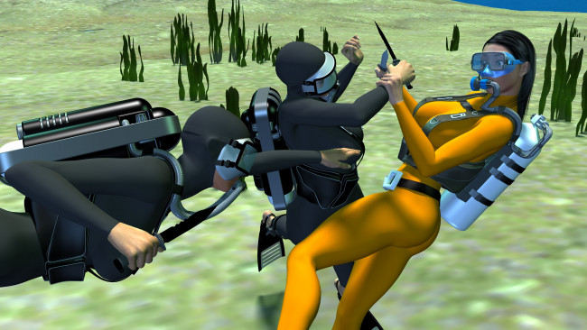 Обои картинки фото 3д графика, фантазия , fantasy, девушки, оружие, фон, море, взгляд