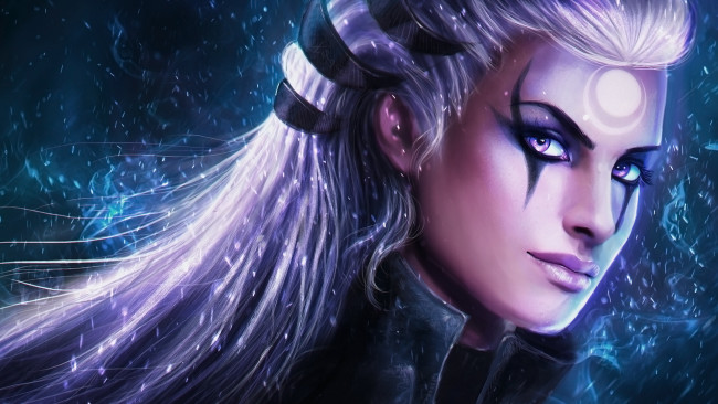 Обои картинки фото видео игры, league of legends, фон, взгляд, девушка, diana