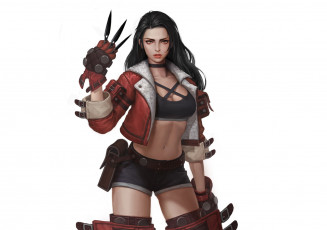 Картинка фэнтези девушки перчатки белый фон куртка арт рука поза девушка взгляд