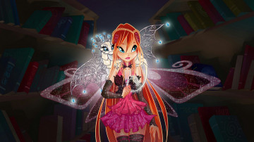 Картинка мультфильмы winx+club блум книги дракон крылья библиотека фея