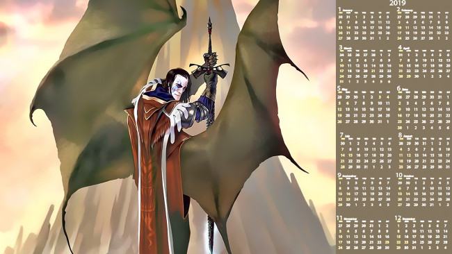 Обои картинки фото календари, фэнтези, оружие, мужчина, крылья