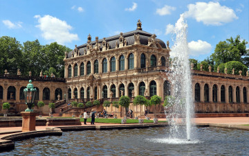 обоя города, дрезден , германия, дворец, фонтан