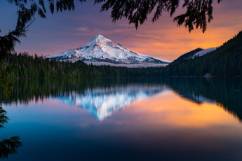 Картинка природа реки озера лес закат озеро отражение гора орегон oregon mount hood каскадные горы cascade range лост lost lake худ