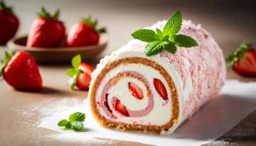 Картинка еда пирожные +кексы +печенье мята клубника бисквитный рулет