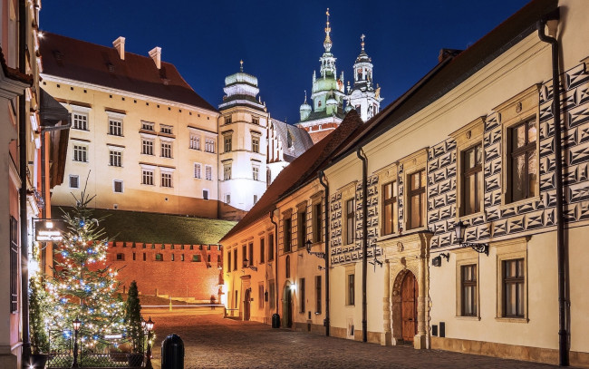Обои картинки фото города, краков , польша, улица, здания, елка