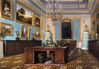 обоя рисованное, эдуард гау, дворец, интерьер, каблинет, лепнина, люстра, стол, стулья, картины