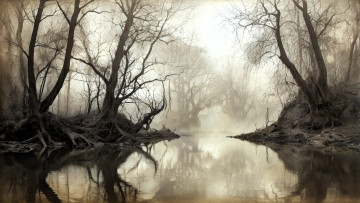 Картинка природа реки озера лес река корни туман