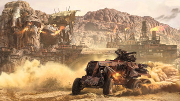 Картинка видео+игры crossout техника машина скалы завод