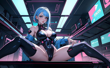 Картинка аниме unknown +другое+ девушка боди куртка чулки коридор