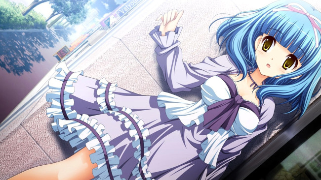 Обои картинки фото аниме, unknown,  другое , девочка, платье, стена, улица