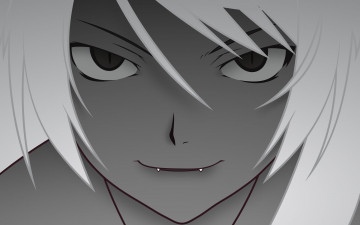 Картинка аниме bakemonogatari hanekawa+tsubasa девушка клыки лицо взгляд