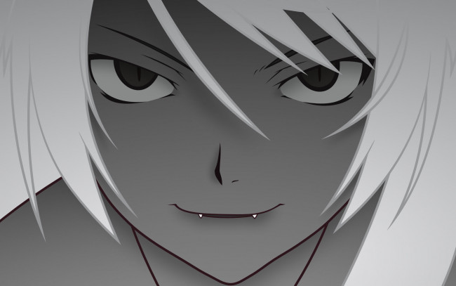 Обои картинки фото аниме, bakemonogatari, hanekawa tsubasa, девушка, клыки, лицо, взгляд