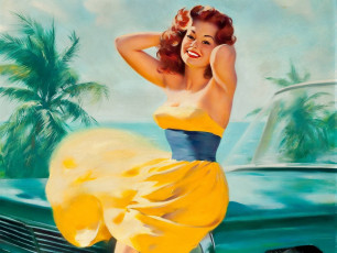 обоя bill, medcalf, рисованные, платье, ветер