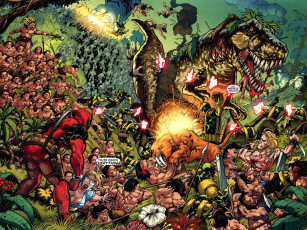 Картинка рисованные комиксы динозавр deadpool