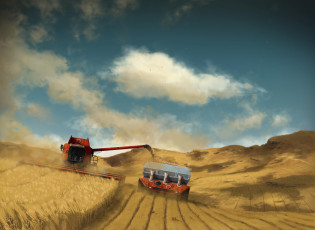 Картинка рисованные природа поле урожай комбайн