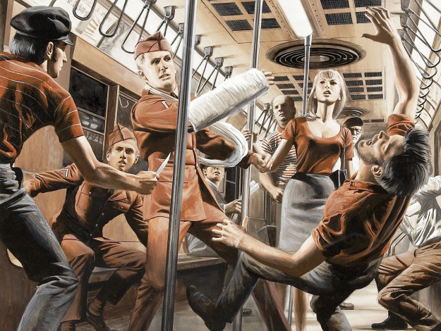 Обои картинки фото mort, kunstler, рисованные, метро, гипс, драка