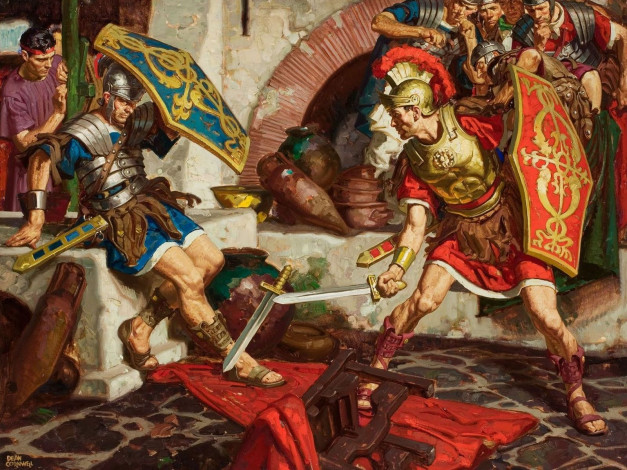 Обои картинки фото dean, cornwell, рисованные, меч, шлем, щит, легионер