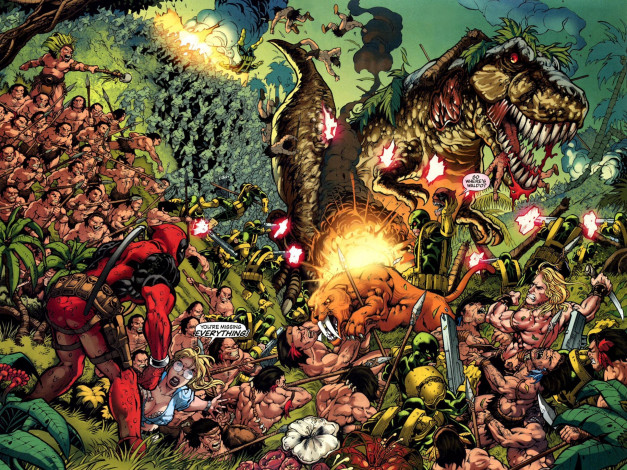 Обои картинки фото рисованные, комиксы, динозавр, deadpool