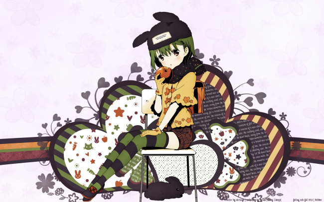 Обои картинки фото tiv, mangaka, аниме, *unknown, другое, девушка, шапка, яблоко, кролик