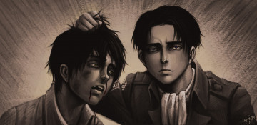Картинка аниме shingeki+no+kyojin джагер арт атака титанов эрен леви капрал парни взгляд кровь ривалле