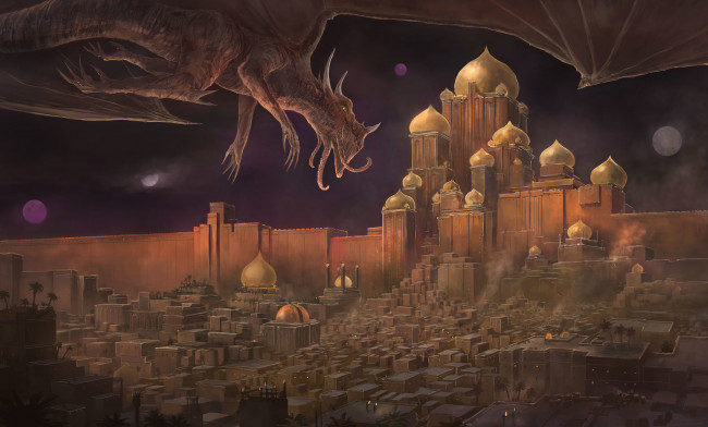 Обои картинки фото фэнтези, драконы, фантастика, арт, дракон, полет, крылья, ночь