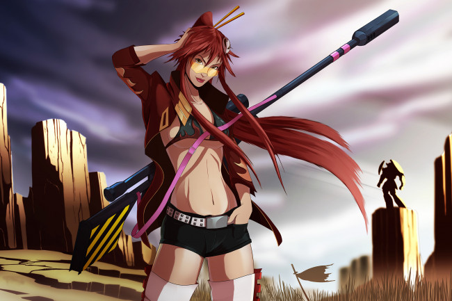 Обои картинки фото фэнтези, девушки, tengen, toppa, gurren, lagann, аниме, снайпер, девушка, оружие, yoko, littner