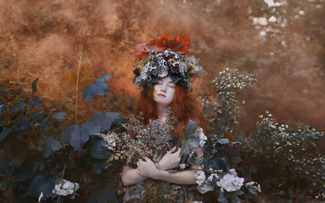 Обои картинки фото девушки, -unsort , рыжеволосые и другие, настроение, природа, девушка