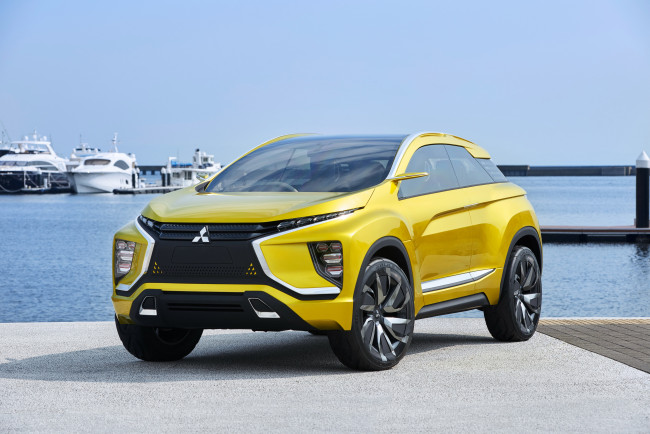 Обои картинки фото автомобили, mitsubishi, 2015г, желтый, concept, ex