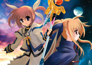 Картинка аниме mahou+shoujo+lyrical+nanoha взгляд девушки фон